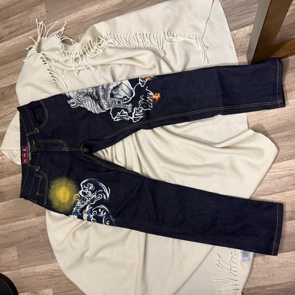 Men's Slim Straight Jeans with Embroidered Design